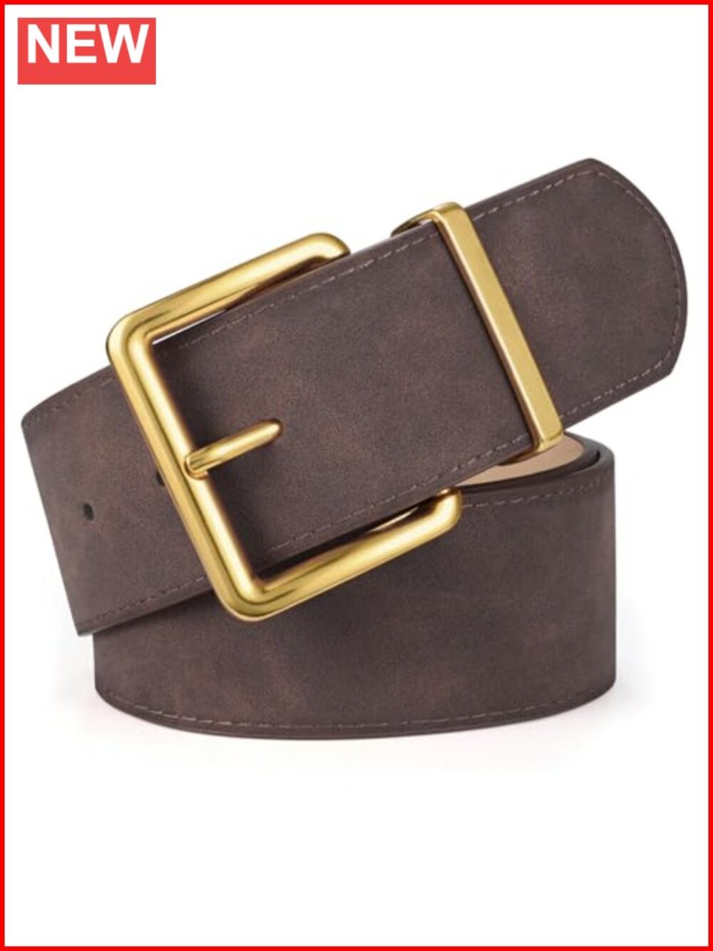 Wide Chunky Suede Belt Big Gold Square Buckle Adjustable Dress Belt